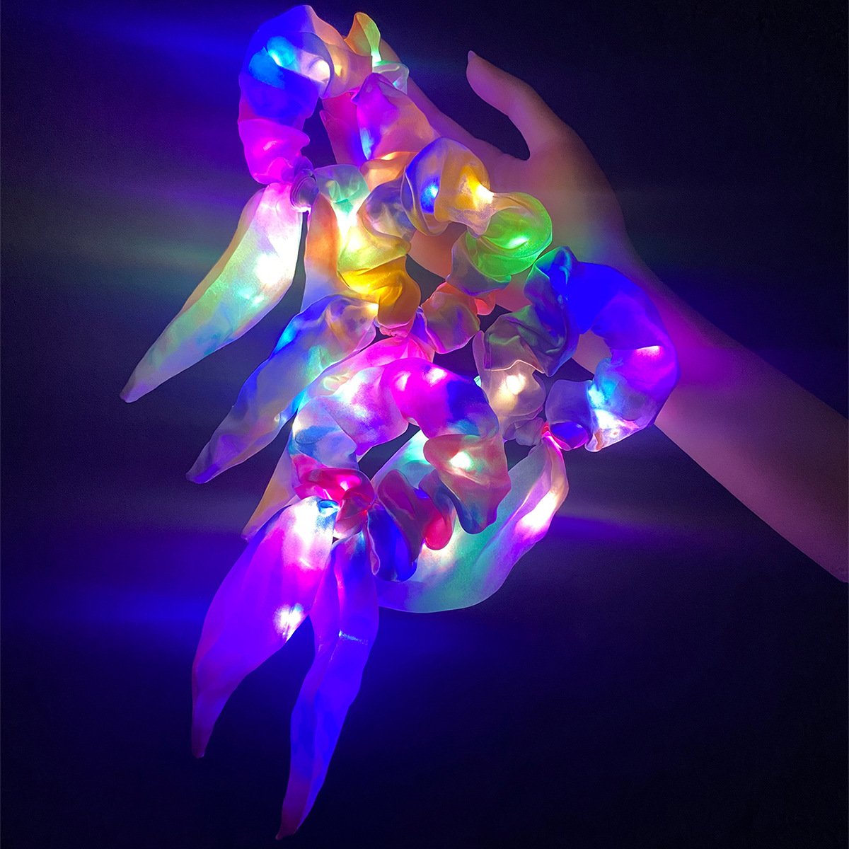 Lazo luminoso para el cabello del intestino grueso DIY luz nocturna cabeza flor brillante apoyo intestino gordo cuerda de cabeza club nocturno banda de goma accesorios para el cabello transfronterizos