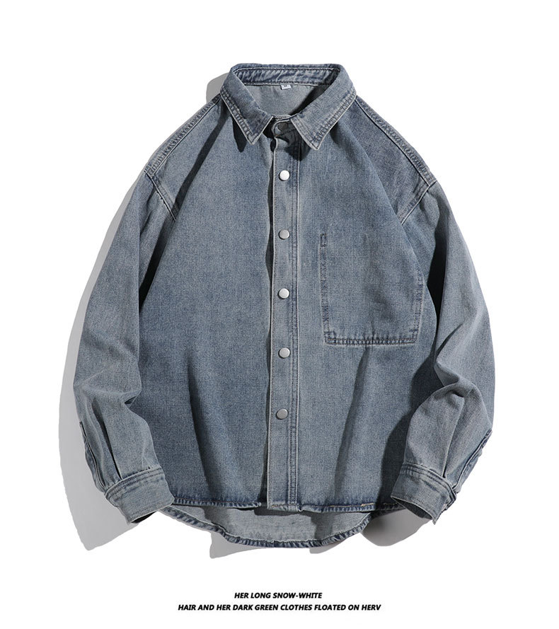 Camicia in denim retrò, giacca alla moda con colletto ampio, top da uomo_voghion.com