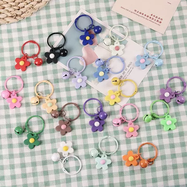 Korean Style Fresh Color Flower Bell Keychain Mobile Phone Backpack Bag Pendant Candy Color Card Ring Accessories