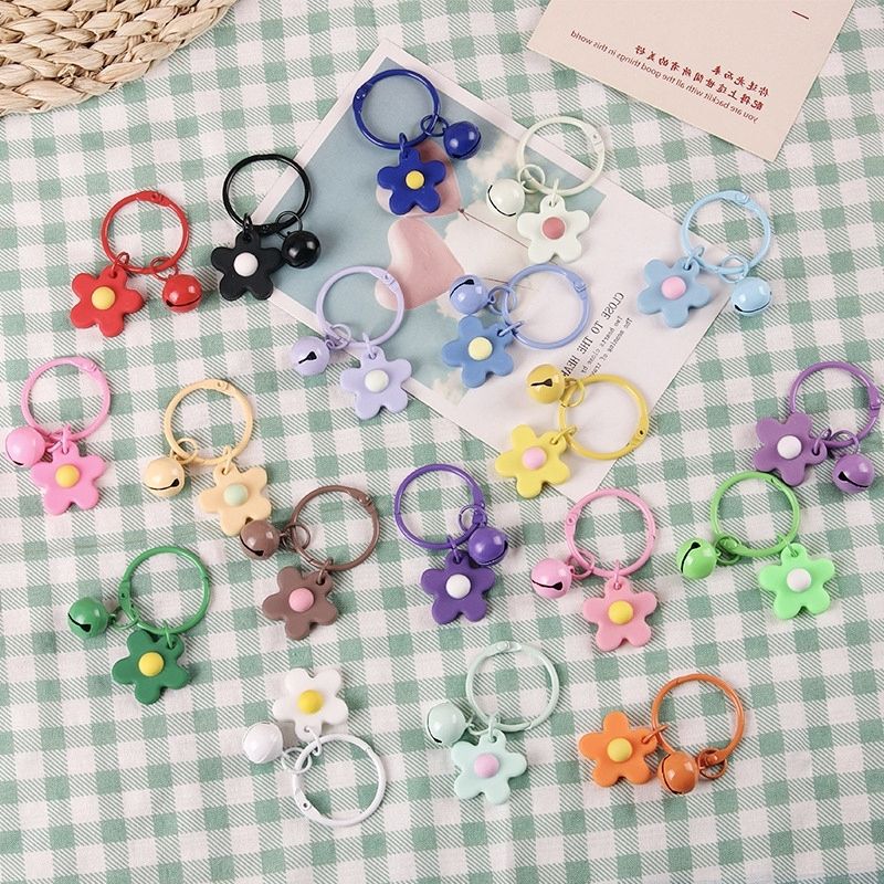 Korean Style Fresh Color Flower Bell Keychain Mobile Phone Backpack Bag Pendant Candy Color Card Ring Accessories