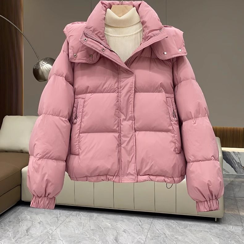 レディース綿入れジャケット 大きいサイズ フード付き 中綿ジャケット 女性用 2025年 ショート丈 ダウン風中綿ジャケット 冬 小柄な方向け 多用途|undefined