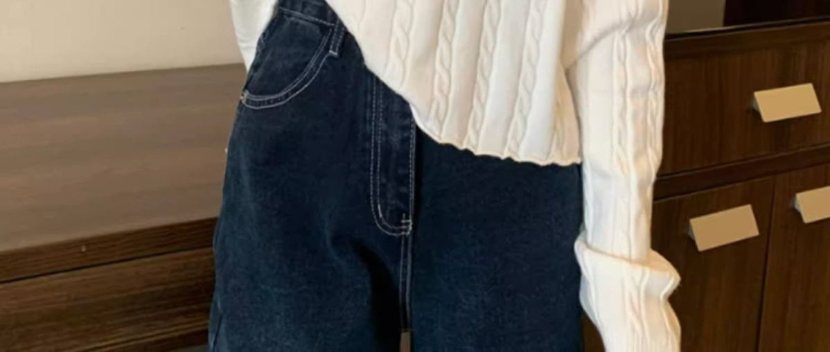 Maglione coreano a maniche lunghe con cerniera e scollo a V a mezza altezza, con fondo corto e piccolo, da donna, autunno_voghion.com