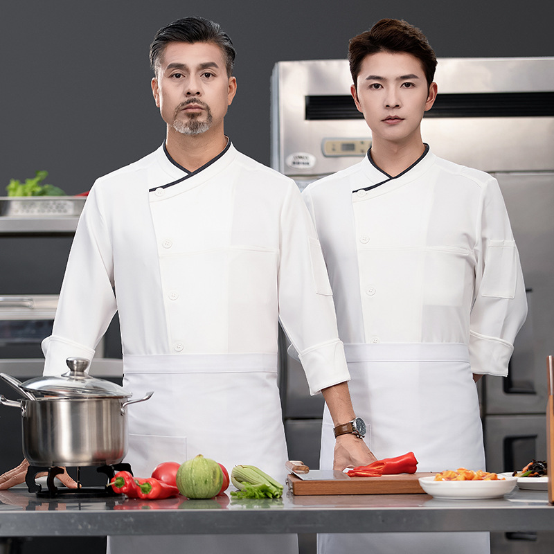 高端餐饮厨师工作服长袖秋冬季酒餐厅食堂店厨师长食堂后厨厨衣男