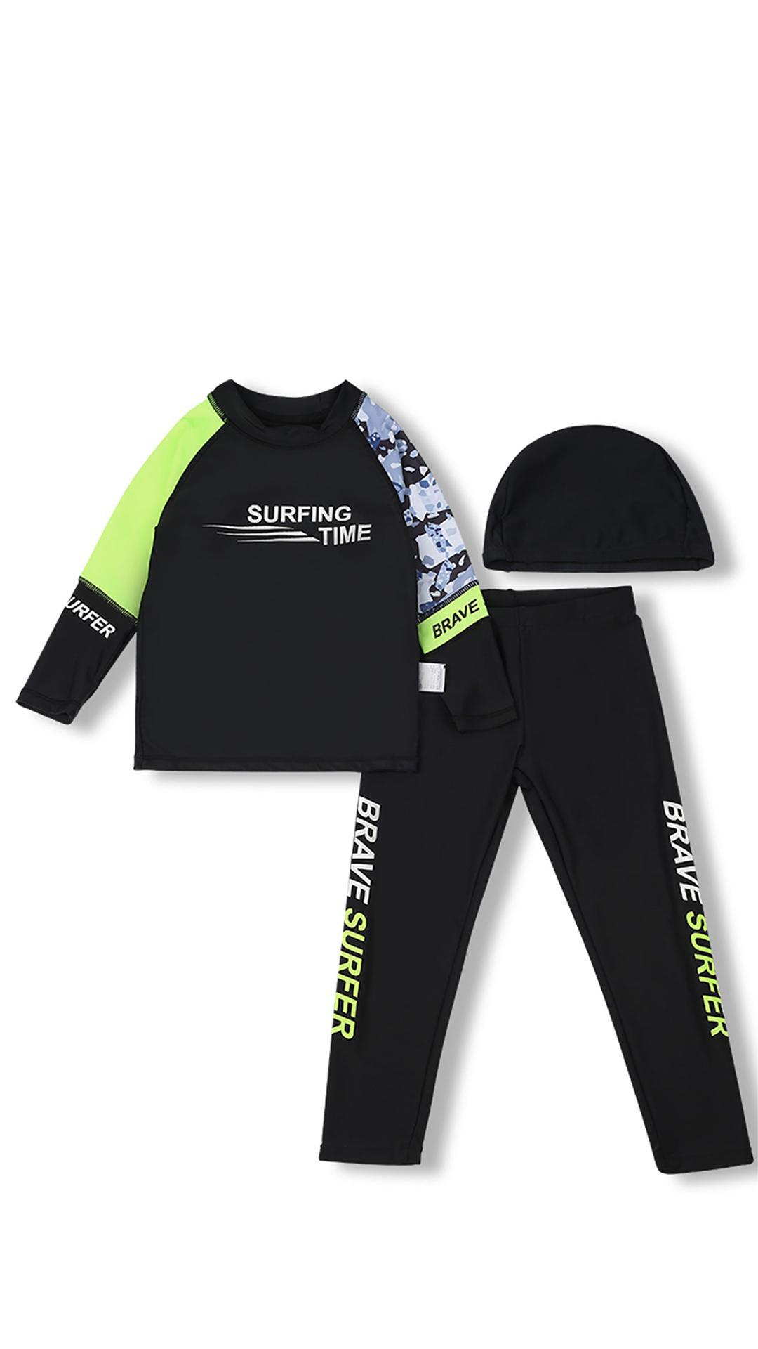 Jungen Langarm Schwimmanzug Mit Badekappe Und Uv Schutz Set_voghion.com