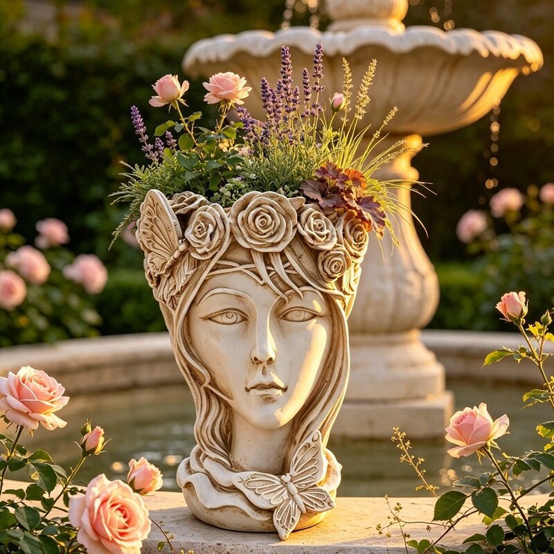 Vintage Distressed Elf Goddess Figurine Flower Pot Resin Craft Portrait Flower Vase Courtyard Garden Decorative Ornament Vintage Distressed Elf Goddess Figurine Flower Pot Resin Craft Portrait Flower Vase Courtyard Garden Decorative Ornament