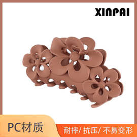 亚马逊新款橡皮漆三朵花发夹大号纯色磨砂古典梅花镂空抓夹发夹饰