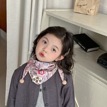 秋冬新款儿童秋冬格子保暖男女童围脖百搭小熊卡通装饰可爱三角巾