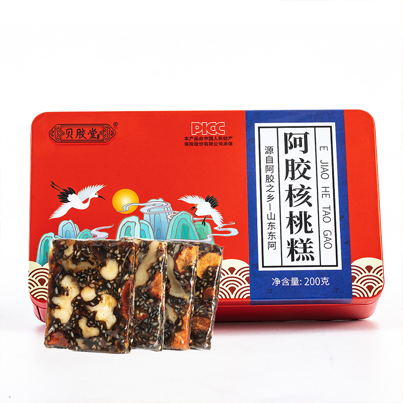 Distribute [Distribution] Shandong Dong'e Traditional Health Supplements Ajiao Walnut Cake 200g Iron Box Packaging Ladies' Ready-to-Eat Internet Famous