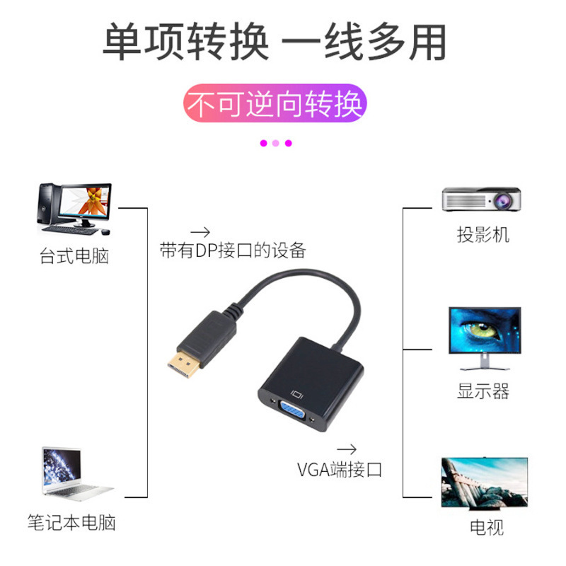Gran DP a VGA HD cable adaptador DisplayPort rayo cobre completo chip 1080p convertidor de vídeo