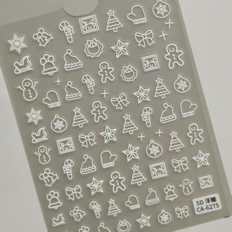 冬季圣诞雪花美甲贴纸5D浮雕立体白色镂空雪花指甲贴纸饰品 CA款|undefined