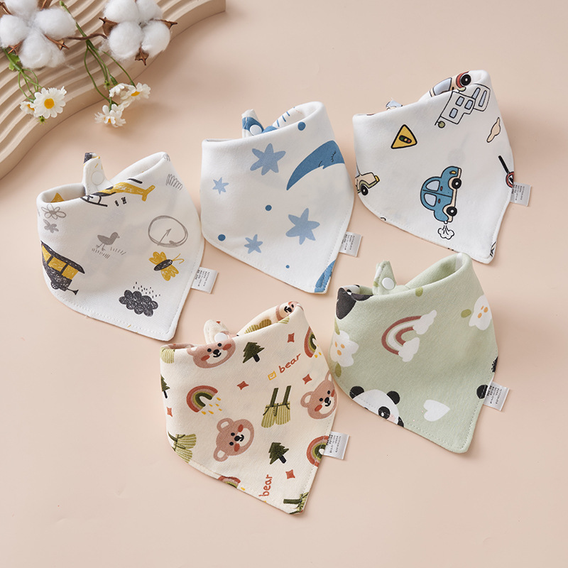 Baby Cotton Slipper Towel Newborn Baby Bib Cotton Children Double Layer Boys and Girls Snaps Triangle Towel Slipper