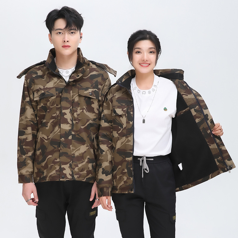 新款户外迷彩工作服加绒一体式保暖耐脏耐磨男女冬季工作服外套|undefined