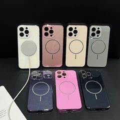 iPhone16promax磁気電話ケースに適した細い円の光沢のあるガラスApple 15電気メッキ落下防止保護カバー