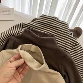 秋冬款奥绒男童打底衫秋冬儿童长袖条纹t恤女童宝宝磨毛高领体恤