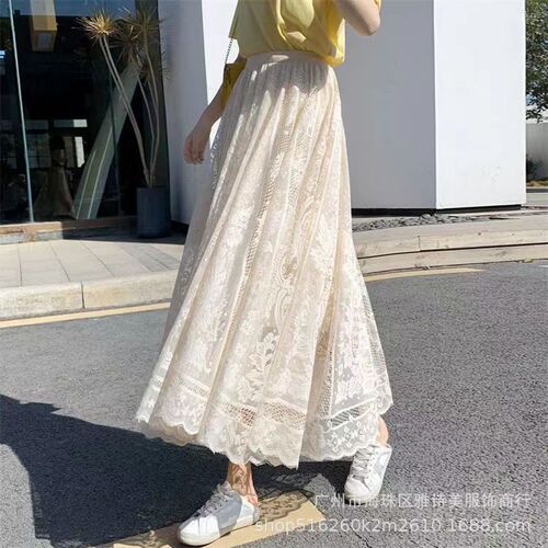 Autumn Sexy Versatile Semi-Body Skirt for Women - New Style, Elegant Drape, Lacy Edge, Hollow Design, Medium Length A-line Skirt
