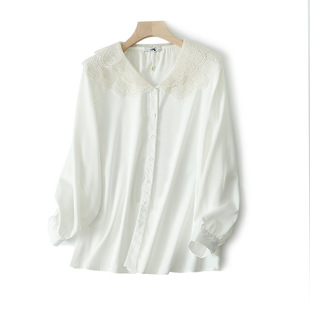 65-160kg Plus Size Women's French Sweet Style Shirt 2025 Autumn New Slightly Fat mm Premium Doll Collar
