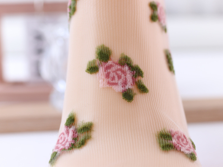 contrast color thin transparent flower glass stockings  NSFN55687