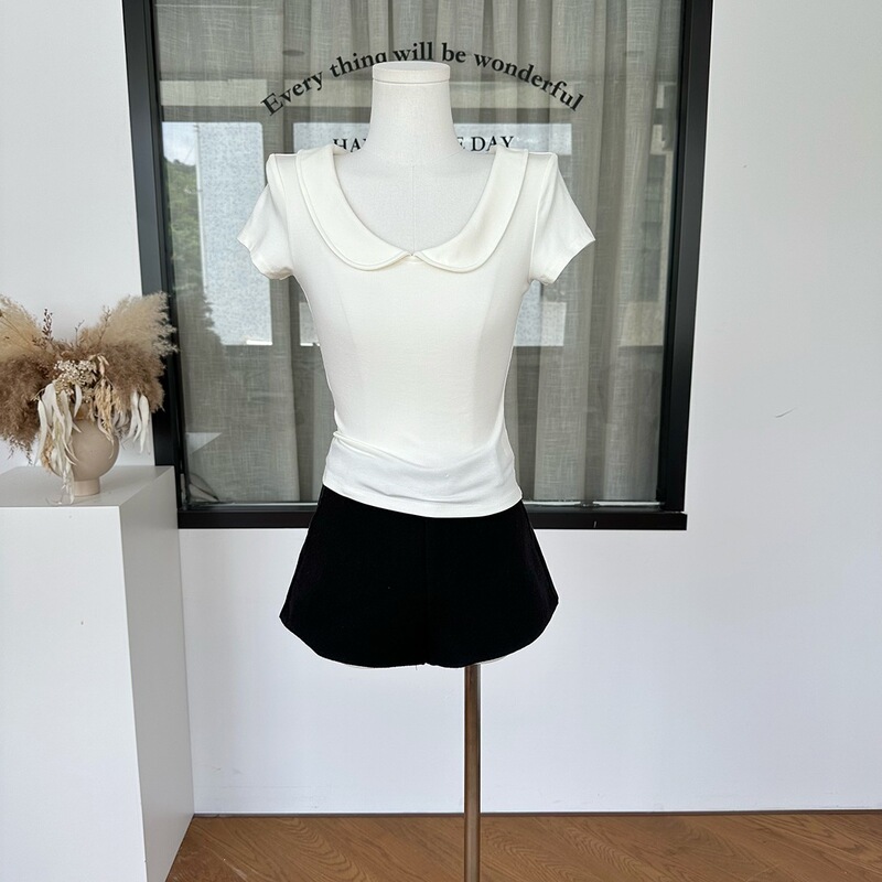 Doll Collar | Youthful U-Neck Short Sleeves ~ Basic and Easy to Match, with a Touch of Sophistication! Soft and Smooth Feel Doll Collar | Youthful U-Neck Short Sleeves ~ Basic and Easy to Match, with a Touch of Sophistication! Soft and Smooth Feel