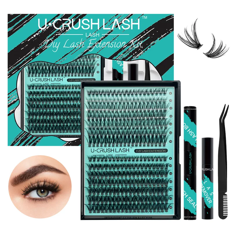 False Eyelash Cluster Set 280 pcs, multi-density D-volume clusters, black display box