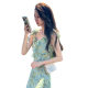 [Double Layer + Interior] New Floral V-Neck Flying Edge Cool Great Beauty Design Sense Slim Oblique Dress