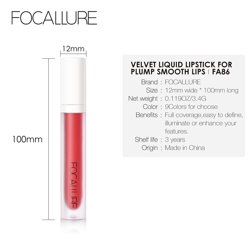 FOCALLURE 唇釉丝绒雾面哑光持久保湿口红女 FA86（停产清仓款）