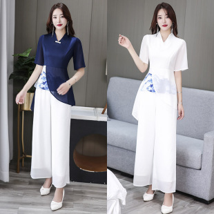 New Chinese Foot Bath Foot Massage Technician Clothes suit Health Beauty Division Slim Elegant Women's Wide Leg Pants