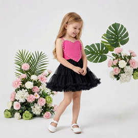 跨境亚马逊外贸童装套装季新款女童钉珠爱心吊带上衣TUTU裙两件套
