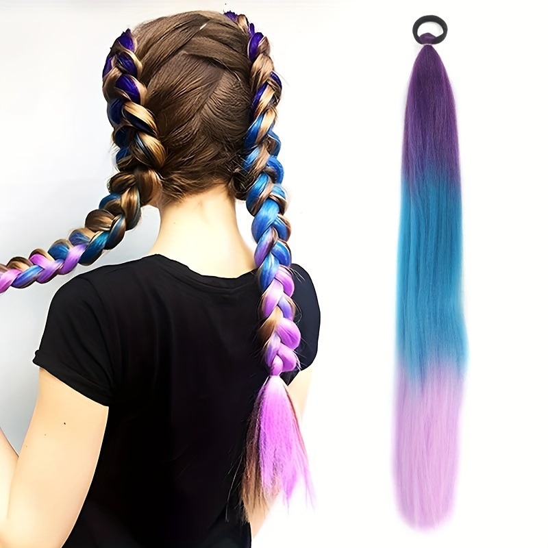 2 piezas de paquete de niños niñas pelucas de cola de caballo elásticas de boxeo trenzas de cuerda elástica de color trenzas de cabello extensiones de pelo