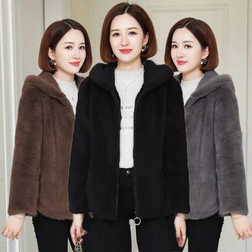 Thick Fleece lined coral hoodie women's winter double-sided plush zip-up jacket open sweater zippered puffer jacket