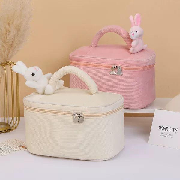 Cute Rabbit Corduroy Cosmetic Bag Travel Portable Cosmetic Storage Bag Cute Rabbit Large Capacity Wash Bag