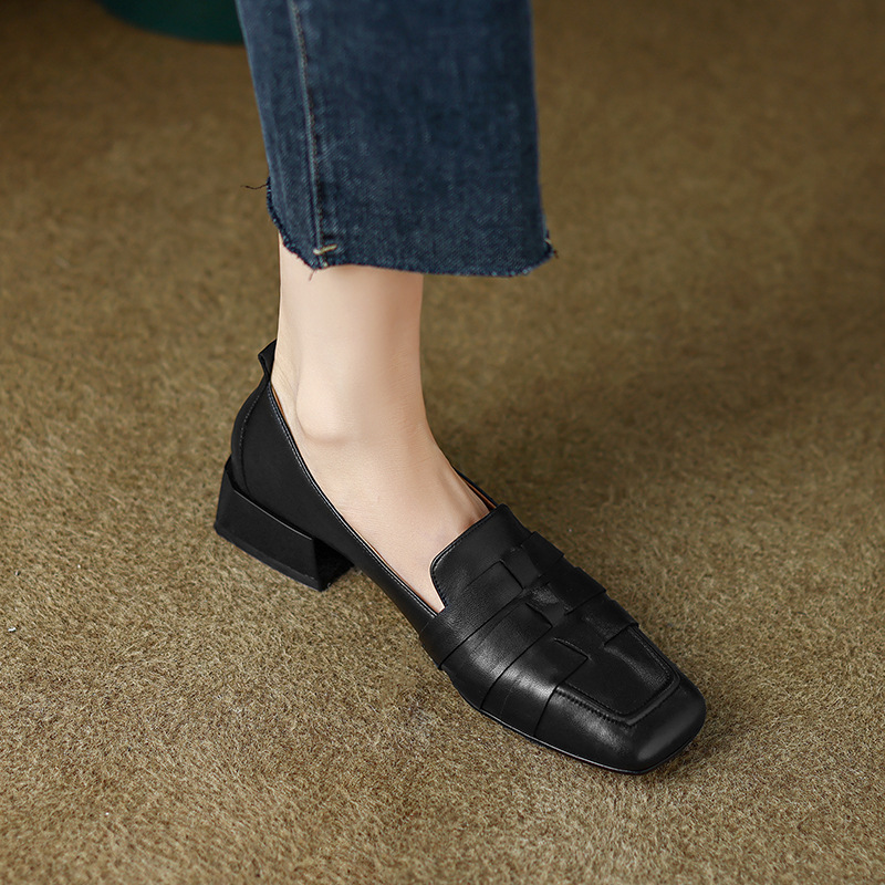 CHIKO Javiera Square Toe Block Heels Loafers Shoes