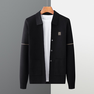 Cardigan men's sweater lapel coat business simple solid color men's fashion sweater coat all-match one-piece delivery