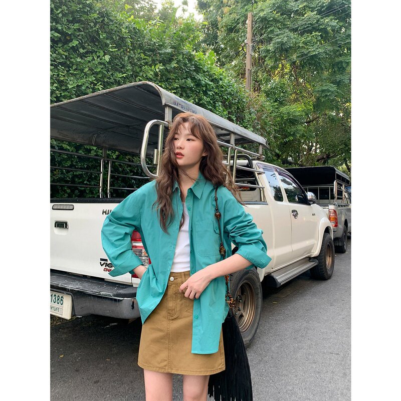 Long-Sleeve Shirt with Fold-Over Pocket Design for Women, Spring and Autumn 2026 New Style, Loose Fit for Petite Sizes Long-Sleeve Shirt with Fold-Over Pocket Design for Women, Spring and Autumn 2026 New Style, Loose Fit for Petite Sizes
