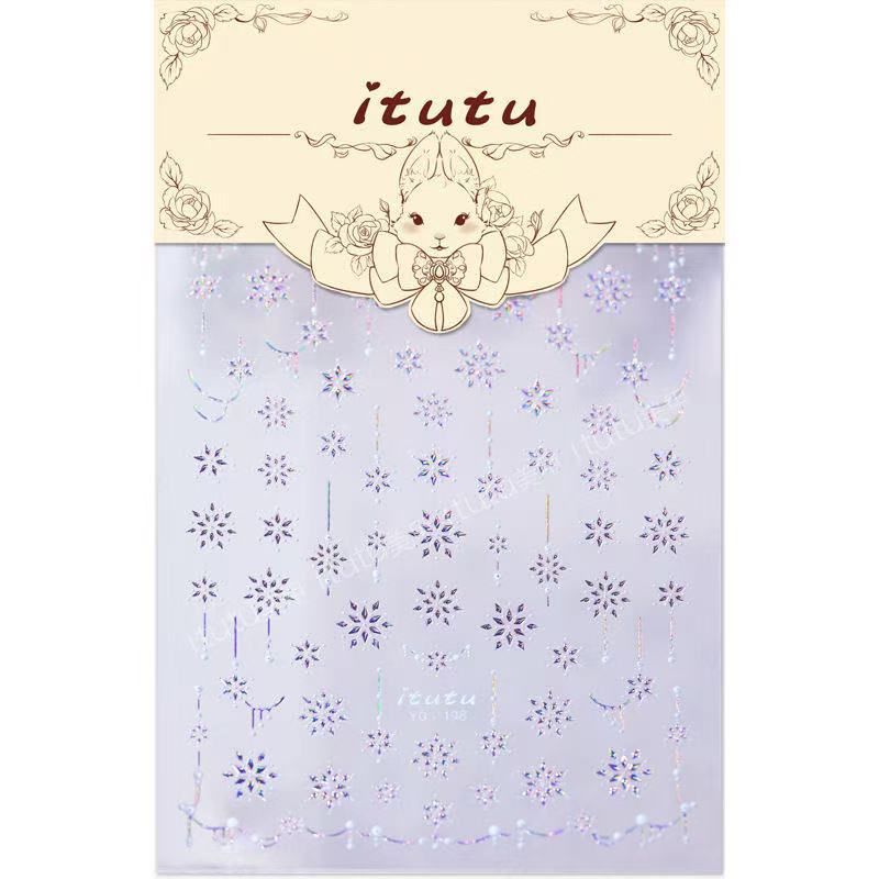 Nuevo colorido cristal de hielo de nieve relieve pegatinas de uñas de invierno Navidad láser de uñas diamante pequeño patrón de copo de nieve