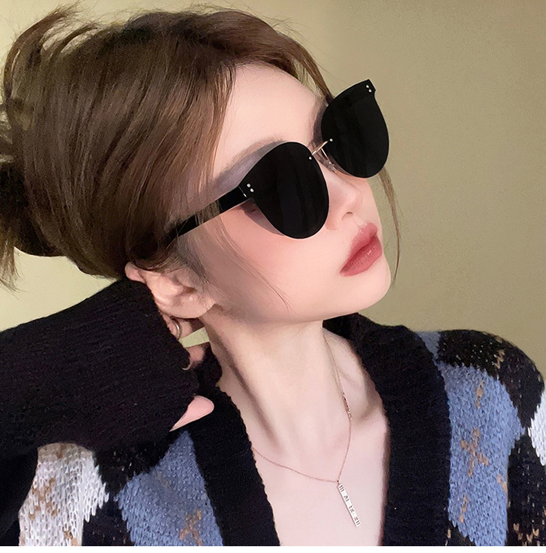 60g Weight Frameless Glasses Structure Sunglasses Classification Simple Style Geometric Ac UV400 Protection Round Frame Frameless Women's Sunglasses