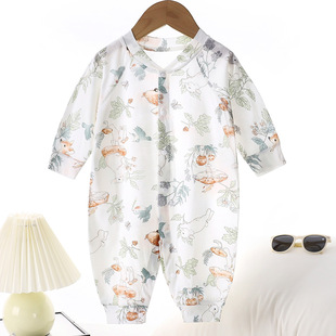 Baby Jumpsuit Summer Thin Neonatal Pajamas Long-sleeved Home Clothes Baby Boys and Girls Tianzhu Cotton Air Conditioning Clothing