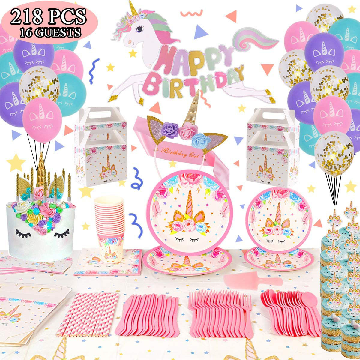 Fiesta de unicornio traje fiesta de cumpleaños traje desechable Placa de papel taza de papel tejido unicornio decoración del partido