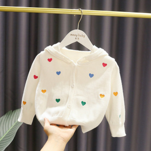 Baby Girl's Wool Knitwear Hooded Sweater Coat Girl's Autumn 3 Baby Love Cardigan Ins Style