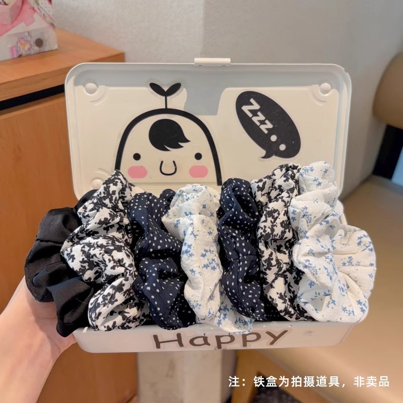 Niños coreanos ondulados puntos de flor gran intestino anillo de cabello de chicas de cabello de cuerda de cabello de cabello de cabeza de bola baja joyería de cabello de flores