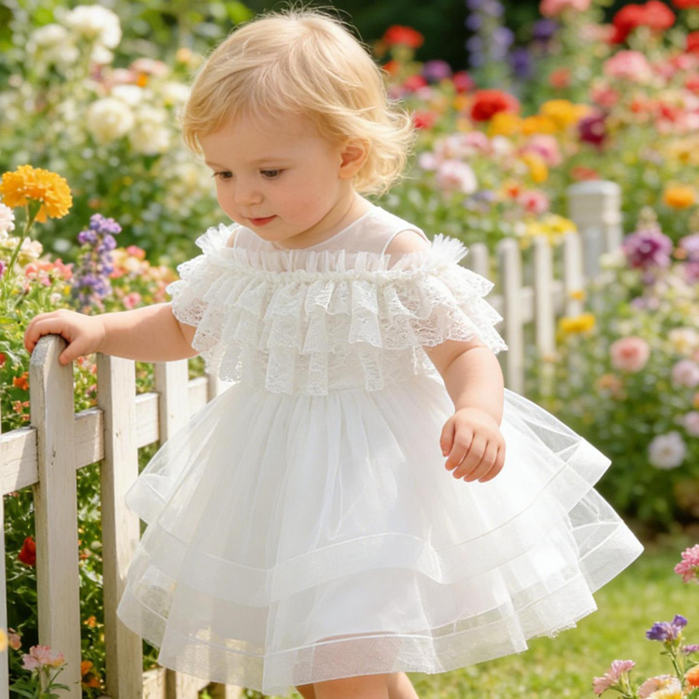 Vestido de verano 2026 de nuevo estilo para niñas, vestido con encaje, falda tutú de malla, vestidos infantiles