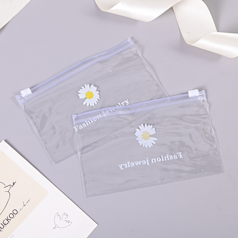 Estilo coreano fresco Margarita de plástico transparente Ziplock bolsa ropa interior bolsa de embalaje en stock al por mayor bolsa de embalaje de PVC