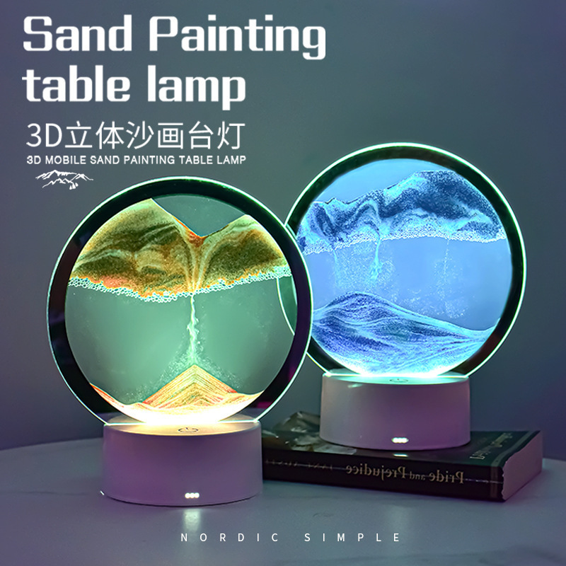 originality Quicksand decorate Table lamp bedroom Bedside gift Quicksand Decoration Glass 3D Colorful LED Nightlight