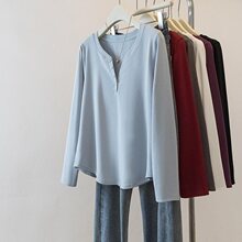 大码女装2025春季新款时尚百搭宽松显瘦领单排扣长袖恤打底上衣