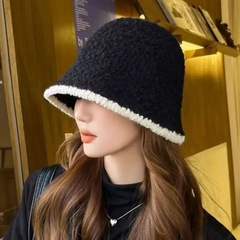 秋冬季韩渔夫帽子女秋冬大头围显脸小保暖针织遮脸水桶帽毛绒帽子