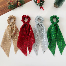 高级感圆点亮片网纱松紧发带大肠圈长飘带女马尾扎发发圈头绳发饰