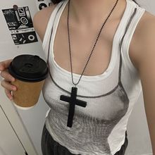 欧美木质十字架吊坠项链简约高级感设计颈链暗黑复古百搭锁骨链潮