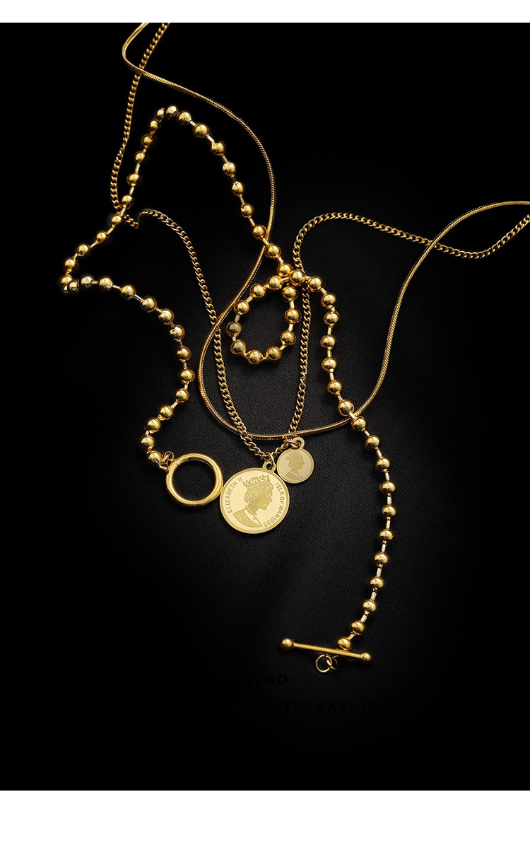 Three Layer Necklace, Pendant Necklace Classification Titanium Steel Chain Material Wholesale Jewelry Basic Modern Style Classic Style Geometric Round Titanium Steel Plating Three Layer Necklace Pendant Necklace