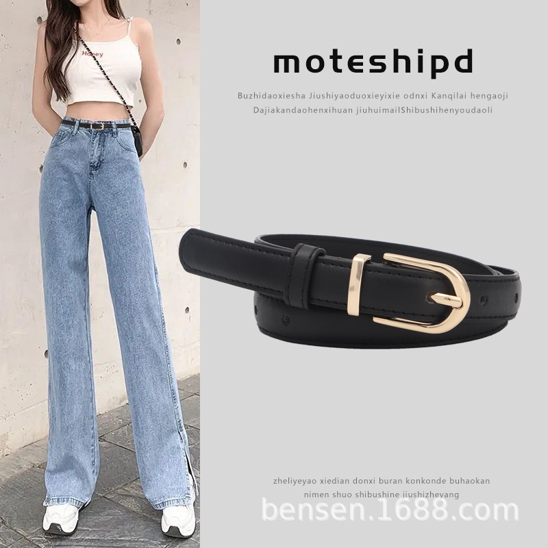 Cinturón Decorativo para Mujer de Cuero PU con Hebilla de Clavija para Jeans y Uso Diario