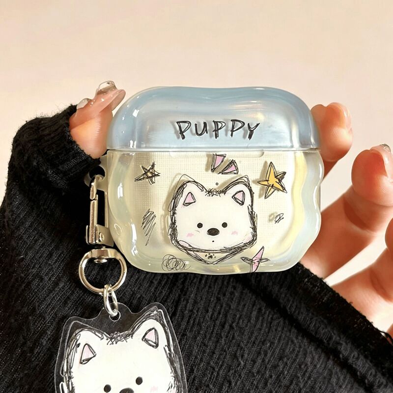 Blue Puppy Pendant Suitable for Airpodspro3/2 Earphone Cases, AirPods 4Th and 5Th Generation Bluetooth Protective Cases