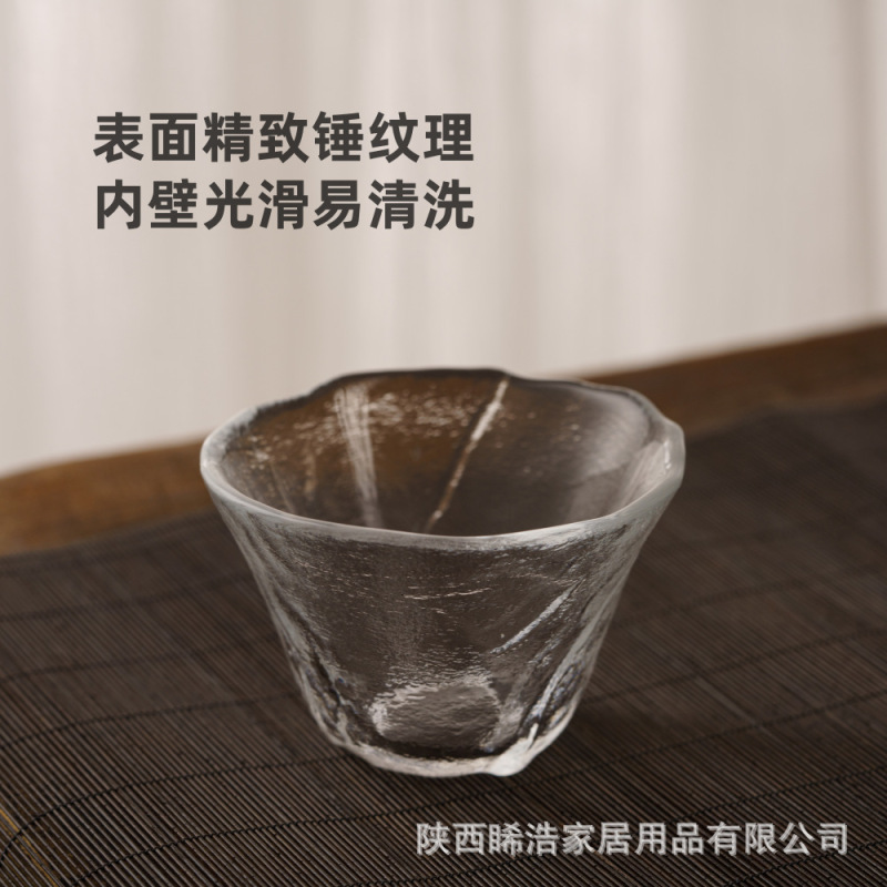 日式玻璃小茶杯锤纹清酒杯主人杯花瓣茶杯功夫茶杯高颜值品茗杯|undefined